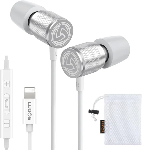 Vista 16 de LUDOS Auriculares con cable ultra intraauriculares, 5 años de garantía, auriculares con micrófono, auriculares con cancelación de ruido, espuma