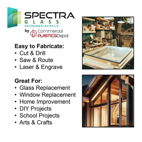 Vista 7 de Hojas de plexiglás acrílico transparente Spectra Glass de 12 x 12 pulgadas (1/4 pulgadas de grosor). 17 veces más fuerte que el cristal. Hoja