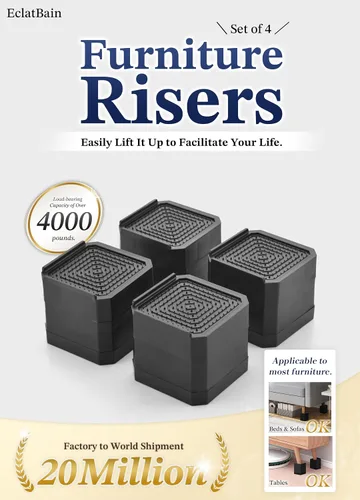 Vista 4 de EclatBain Elevadores de muebles de alta resistencia rectangular ajustable para escritorio de 3 pulgadas y 4.3 pulgadas, para escritorio, sofá, patas