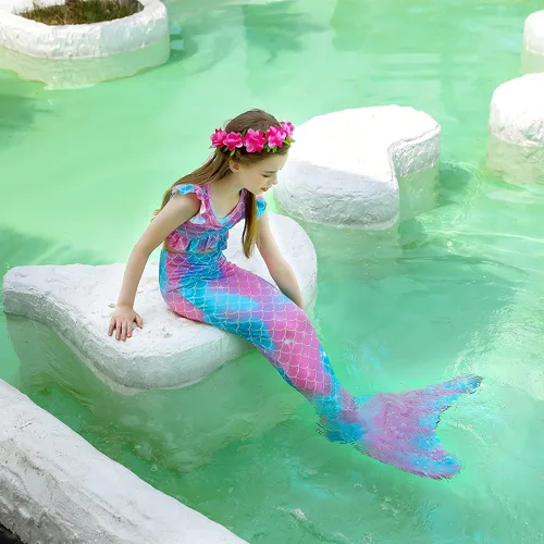 Vista 2 de Wfundeals Conjunto de bikini de princesa para nadar con monoaleta para traje de baño cosplay cola de sirena