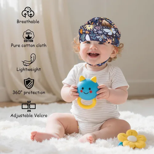 Vista 3 de Casco de seguridad para niños con protector de cabeza de bebé, anticolisión y ajustable, con cierre de para gatear, caminar y correr, flor 2