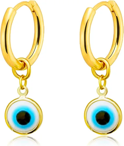 Vista 4 de Aretes de aro de mal de ojo para mujer, aretes de Hamsa pequeños, aretes de aro colgantes hipoalergénicos Hamsa Huggie