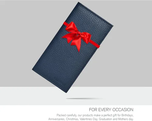 Vista 6 de ESTALON Funda para libro de cheques para hombres y mujeres, funda de cuero estándar para chequera, Celeste