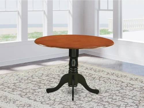 Vista 47 de HomeStock Mesa de comedor redonda de madera, mesa de cocina resistente para espacios pequeños, color negro y cereza/36 pulgadas sin gotas
