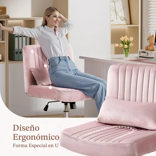 Vista 6 de Silla cruzada de terciopelo con ruedas, silla de oficina de lujo con patas cruzadas, cómoda silla de escritorio para oficina en casa, silla de Rosa