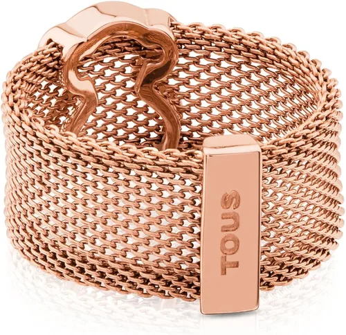 Vista 3 de Anillo TOUS Icon Mesh 925 Rosa Vermeil y Acero IP