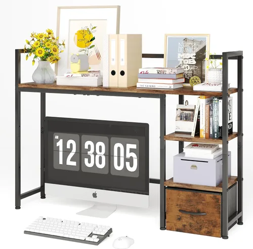 Vista 9 de Estante de escritorio con cajón, estante organizador de escritorio de 41.3" (105 cm), estantería para monitor de computadora hasta 32", estante