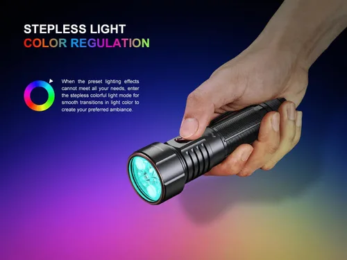 Vista 4 de Fenix LD36R Linterna recargable de 3600 lúmenes, carga rápida USB-C con 6 preajustes RGB y salida de color continuamente ajustable (negro)