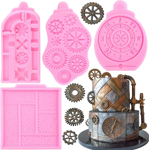 Vista 10 de ZiXiang Steampunk Gear - Molde de silicona para brújula, engranajes, dientes, fondant, para decoración de tartas con temática de viaje steampunk