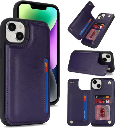 Vista 18 de iCoverCase Compatible con iPhone 13 Funda de Teléfono con Portarjetas, Funda Billetera para Mujeres y Hombres Bloqueo RFID Funda Protectora de Cuero
