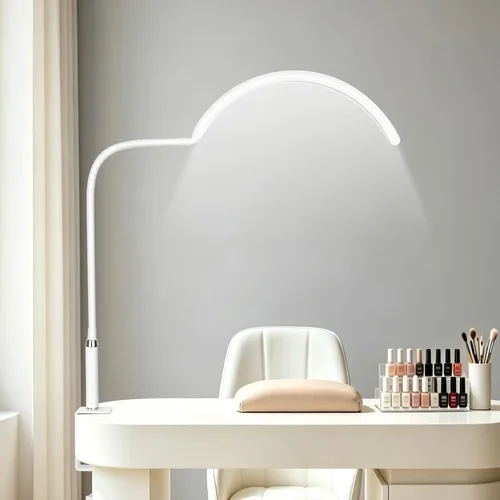 Vista 10 de Luz de media luna para escritorio de uñas, lámpara de manicura LED profesional sin sombras con abrazadera, 3 modos de color y 10 niveles de brillo