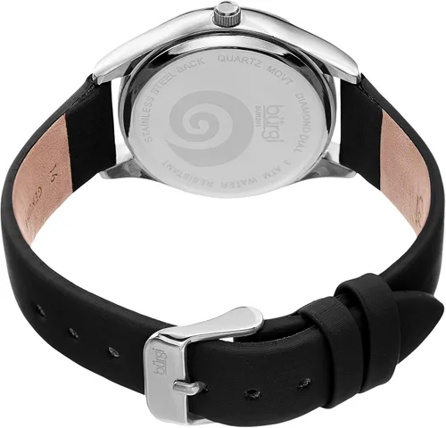 Vista 4 de Burgi BUR201 - Reloj de mujer con marcadores de diamantes - Esfera de rayos solares con cristales brillantes en polvo - Correa de piel auténtica
