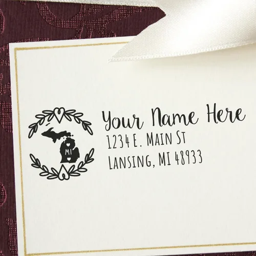 Vista 41 de State of Alabama Wreath Duo Hand Address Stamp - Personalized Rubber Stamp Montaje manual Duo