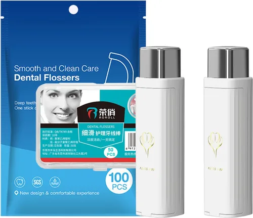 Vista 8 de Paquete de 2 dispensadores de hilo dental portátiles (150 púas de repuesto), estuche compacto de hilo dental de una sola presión para viajes