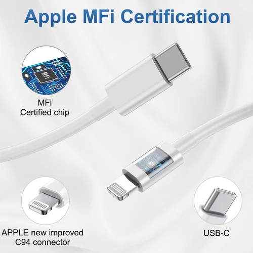 Vista 4 de Paquete de 4 cargadores rápidos para iPhone [certificado Apple MFi] 2 piezas de bloque de cargador de pared tipo C de Apple con 2 cables USB C a