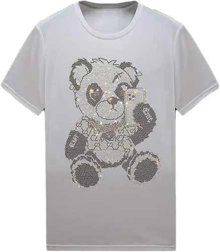 Vista 24 de HZCX FASHION Camiseta con strass brillante para Hombres y Mujeres, manga corta, con pedrería, para festivales de rock, con gemas, de algodón