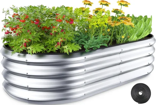 Vista 17 de Kit de Cama de Jardín Elevada Winpull, 4x2x1 pies Caja de Plantación Galvanizada al Aire Libre con Borde de Seguridad, Camas Elevadas Grandes
