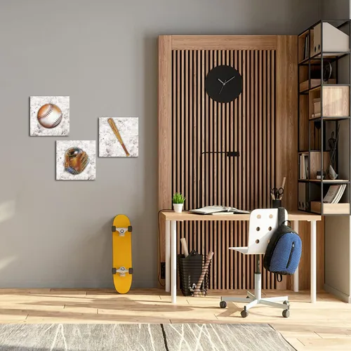 Vista 3 de Biuteawal 3 piezas de impresiones en lienzo de béisbol, arte de pared con temática deportiva, cuadros para decoración de dormitorio de niños, obras