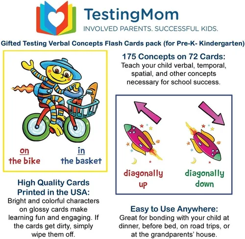Vista 2 de Tarjetitas en inglés para superdotados y niños avanzados, para practicar conceptos y vocabulario, de la marca testingmom.com