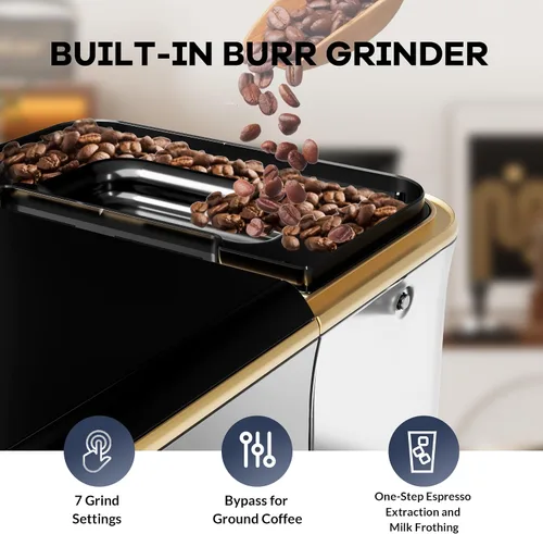 Vista 5 de Máquina de café espresso súper automática de 20 barras con espumador de leche, cafetera de café helado de grano a taza totalmente automática de café