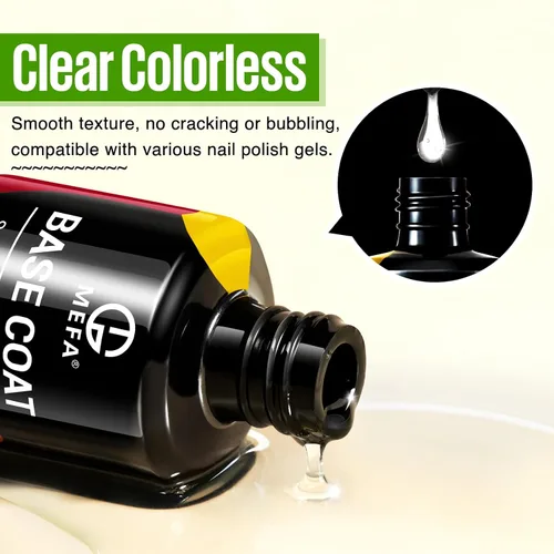 Vista 6 de MEFA Juego de 2 piezas de 15 ml de esmalte de uñas de gel, capa superior y base, esmalte de uñas de gel sin necesidad de limpieza, efecto de brillo