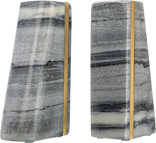 Vista 2 de Main + Mesa Sujetalibros modernos de mármol con detalles de latón, juego de 2, gris