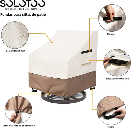 Vista 4 de Fundas impermeables para sillas de patio, paquete de 2, 27.5 Beige