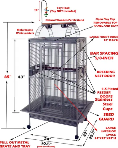 Vista 2 de Escaleras dobles y grandes, abiertas en la parte superior con hierro forjado. Jaula para pájaros, loros, pinzón loro guacamayo cacatúa. Incluyen