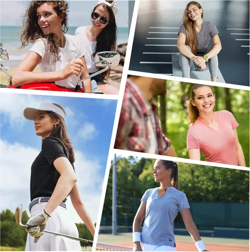 Vista 6 de MIER Women's Collarless Polo Shirt Quick Dry Short Sleeve Golf Shirt for Tennis, Athletic, Lightweight V Neck Polo Tshirts