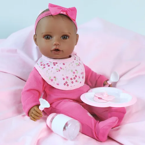 Vista 2 de SCOM Muñecas de bebé niña negra - Muñeca de bebé de cuerpo suave realista de 16 pulgadas, lindas muñecas de bebé de la vida real con ropa