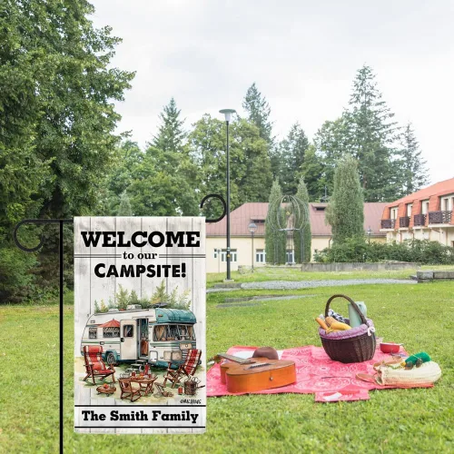 Vista 3 de Custom Welcome to Our Campsite Flag RV Camping Decor 12.5"x18" R26 Style 1