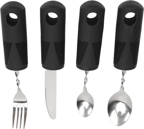 Vista 2 de Parkinson's Weighted Utensil Set, Ergonomic Hand Tremor Spoon Fork Knife, Adaptive Silverware for Arthritis Aid, Easy Grip Eating Tools for Seniors