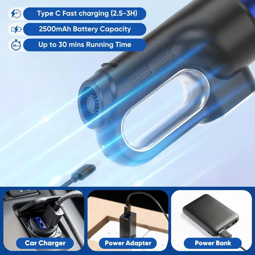 Vista 8 de Aspiradora Inalámbrica para Automóvil y Soplador de Aire, 18000 Pa Aspiradora de Mano con Motor sin Escobillas de 130 W, Batería Recargable de 2500