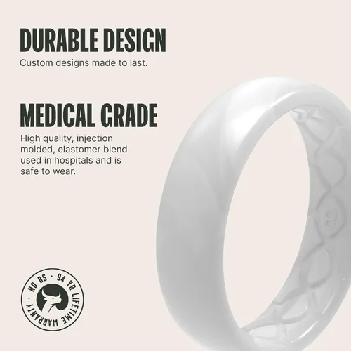 Vista 2 de Groove Life Anillo de silicona fina y sólida, anillos de boda de goma transpirable para mujeres, cobertura de por vida, diseño único, anillo