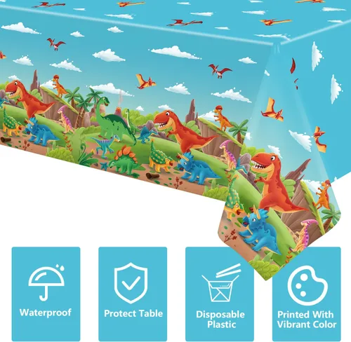 Vista 7 de 4 manteles de dinosaurio para decoración de fiesta de dinosaurios, suministros de fiesta de dinosaurios de 86 x 51 pulgadas, mantel rectangular