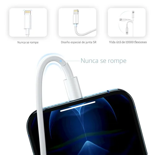Vista 6 de Cable USB C a Lightning de 2 unidades de 0.91 m, paquete de 3 pies [certificado MFi], cable de carga rápida para iPhone, suministro de energía