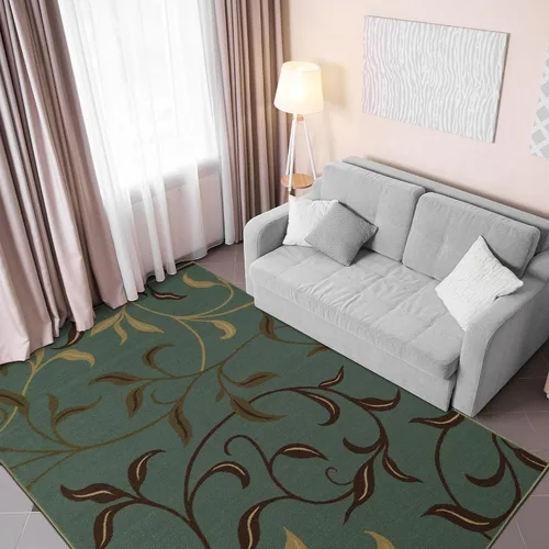 Vista 32 de Ottomanson, colección OttoHome, tapete para corredor con diseño azul claro y damasco (antiderrapante), parte trasera de goma Floral Beige