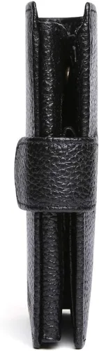 Vista 4 de Billetera vertical de tres pliegues de cuero hecha a mano vintage para mujer, con bloqueo RFID, pequeña cartera para tarjetas múltiples, Negro