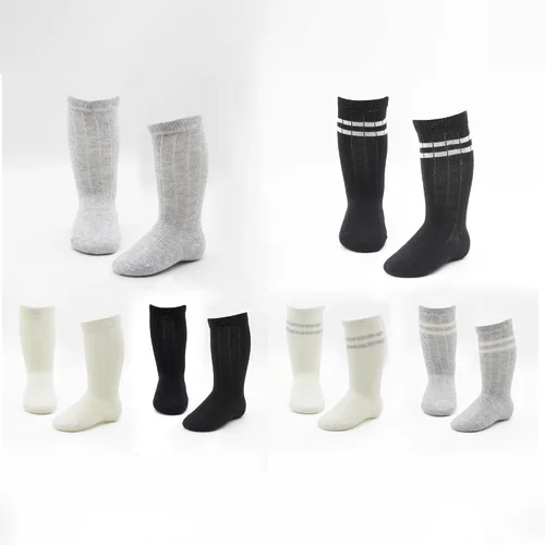Vista 4 de Bistyle Calcetines altos hasta la rodilla para bebé, 3-6 pares, calcetines de algodón multicolor para recién nacidos, antialérgicos