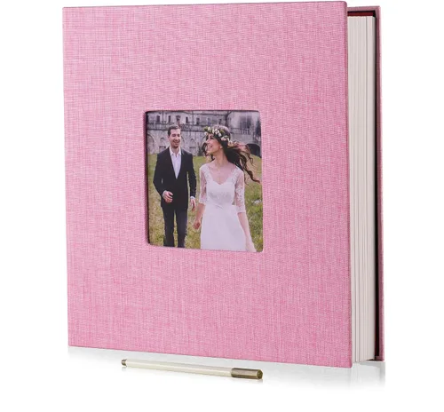 Vista 14 de HoneyTolly Álbum de fotos autoadhesivo para fotos de 4 x 6 imágenes, cubierta magnética de lino, 15 hojas/30 páginas en blanco para bodas Beige claro