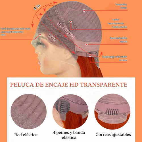Vista 4 de PANDA ANGEL Peluca de encaje frontal de jengibre de cabello humano 13x4 lacio, naranja jengibre, frontal de encaje HD transparente sin pegamento