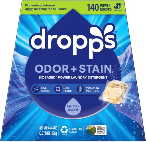 Vista 8 de Dropps Cápsulas de detergente para ropa a base de biológicas Odor & Stain Crisp Breeze HE compatibles con ropa fresca, suministros de jabón