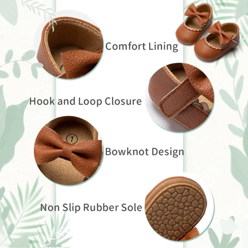 Vista 4 de Oamico Mary Jane - Zapatos planos de goma antideslizantes con lazo para niñas y bebés, zapatos de vestir de princesa para recién nacidos