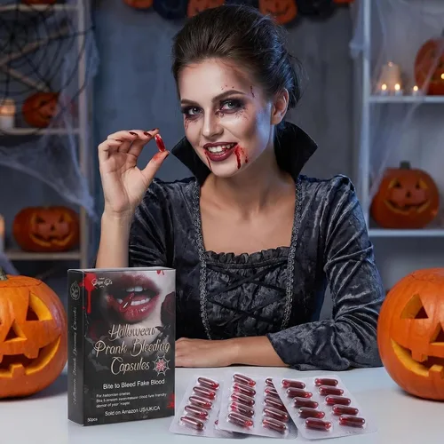 Vista 6 de 30 cápsulas de sangre falsa vampiro accesorios de terror Halloween