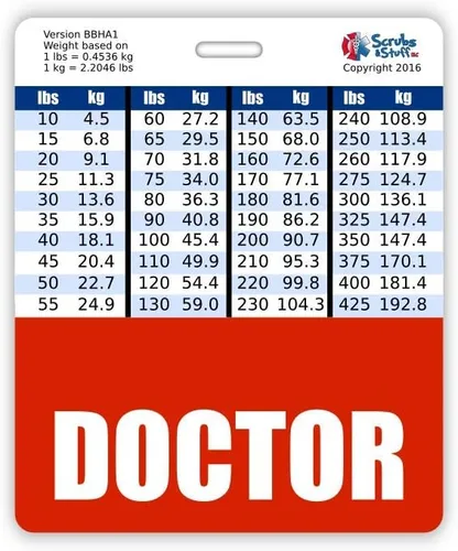 Vista 22 de Doctor Badge Buddy - Tablas de conversión horizontales con altura y peso (tamaño grande, negro)