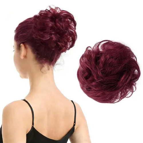 Vista 48 de Barsdar - Moño de cabello 100 % humano, Moño desordenado, Extensiones de cola de caballo, Moño de cabello rizado, Pieza de cabello