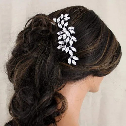 Vista 9 de Unicra - Peine para el pelo de boda de cristal plateado para novia, accesorio para el cabello con diamantes de imitación para mujeres (A-plateado)