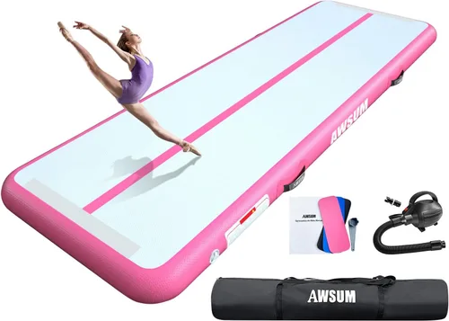 Vista 9 de AWSUM Tapete inflable de gimnasia de aire de 10 pies, 13 pies, 16 pies, 20 pies, 23 pies tapete de entrenamiento de 4/8 pulgadas de grosor con bomba
