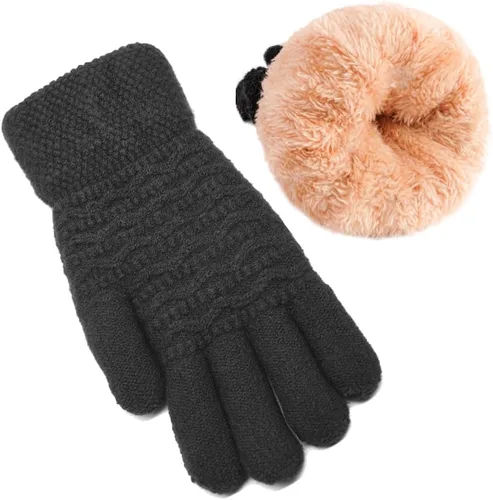 Vista 45 de Guantes de invierno cálidos para pantalla táctil para mujer, guantes térmicos de punto de lana con forro polar para clima frío