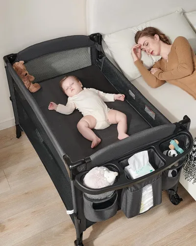 Vista 11 de Cuna de bebé 4 en 1, cama de noche, corral, cambiador Gris-Carbón